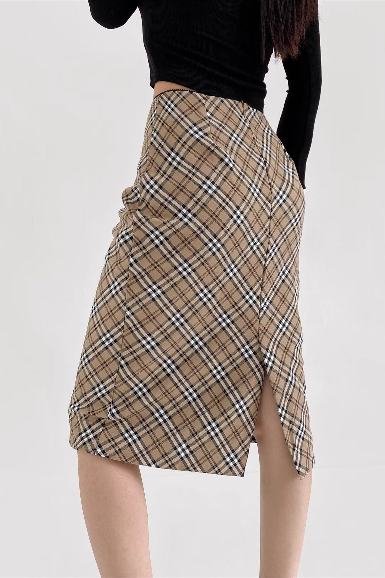 Lace Trimmed Plaid Bodycon Christmas Skirt