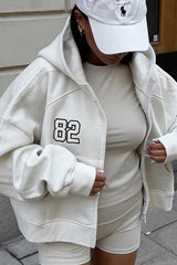 Number Patch Cropped Zip Hoodie