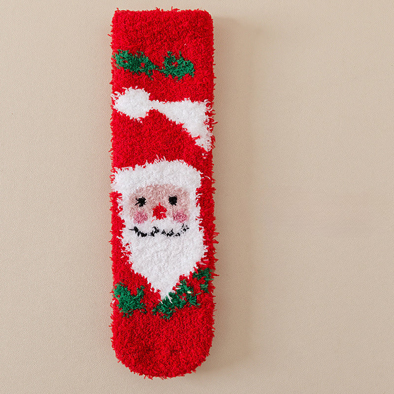 Cute Coral Fleece Thick Warm Mid Calf Christmas Socks