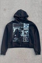 Washed Graphic Cropped Hoodie