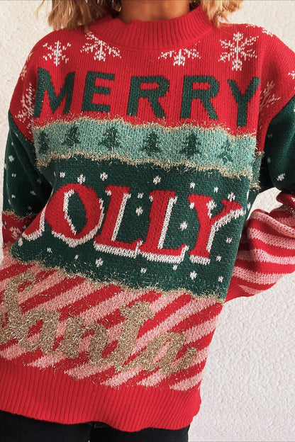 Christmas Cozy Color Block Stripe Polka Dot Sweater