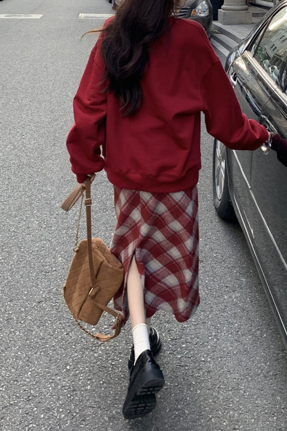 High Waist Vintage A-Line Slit Christmas Skirt