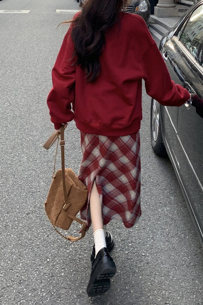 High Waist Vintage A-Line Slit Christmas Skirt