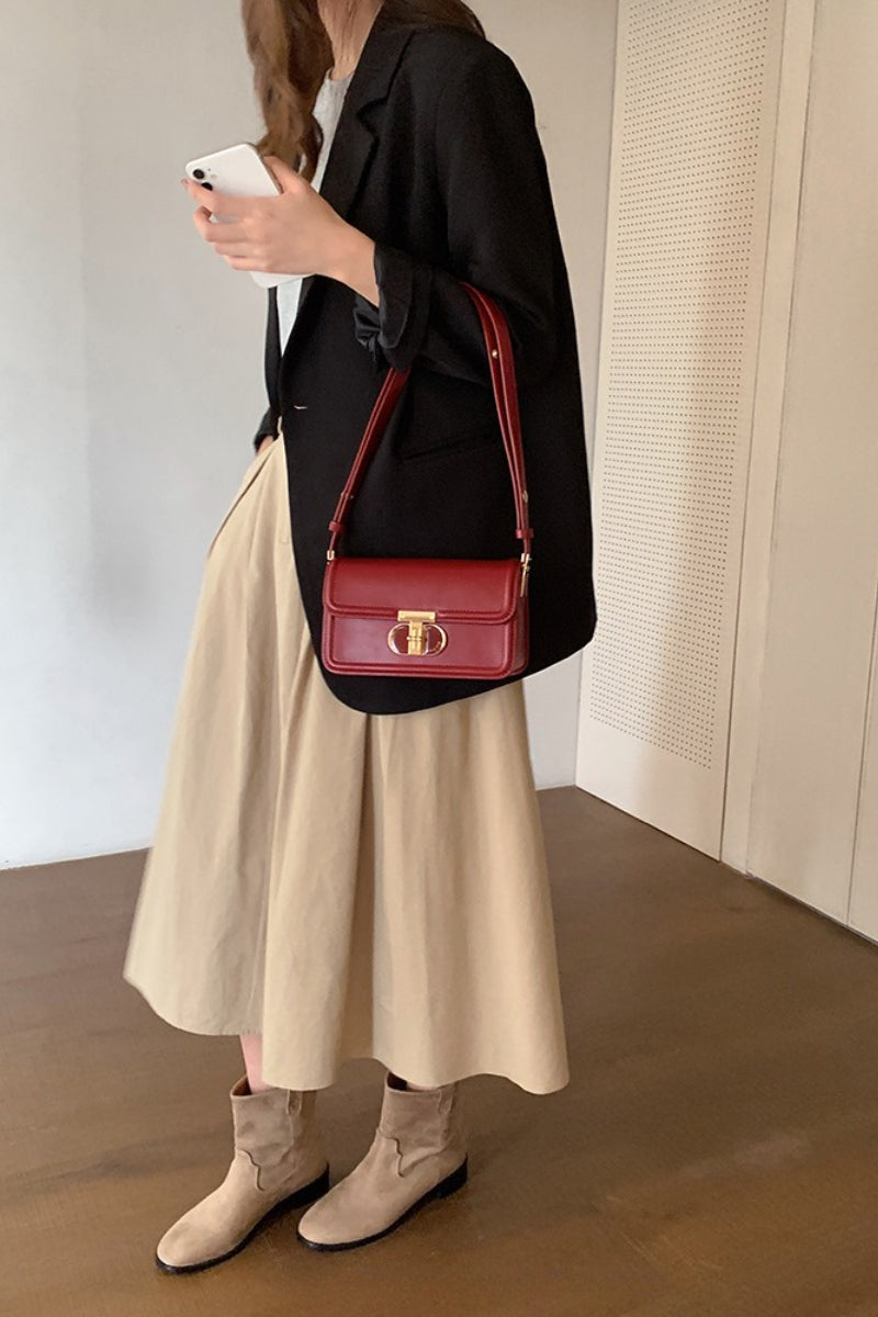 Wine Red Structured Mini Square Shoulder Crossbody Bag