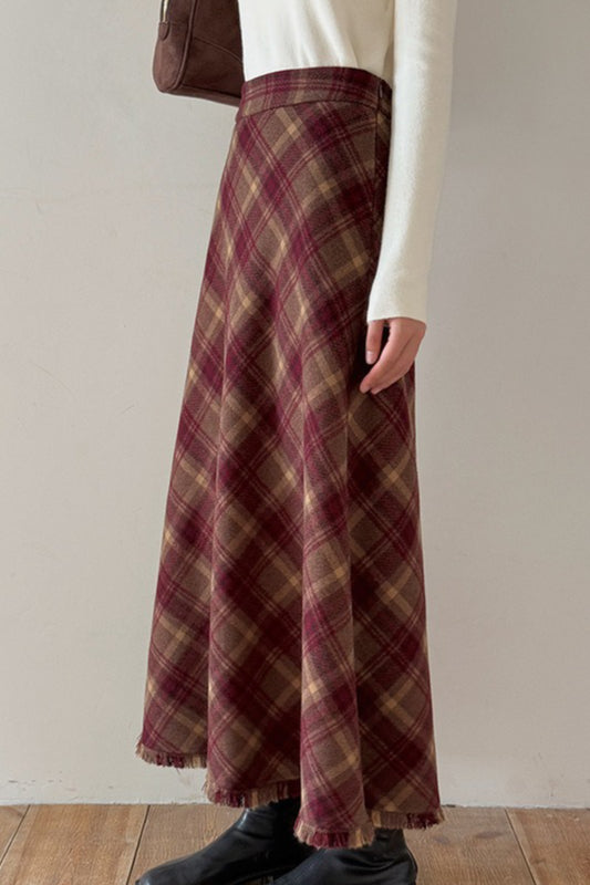 Red Plaid Wool Bodycon Christmas Skirt