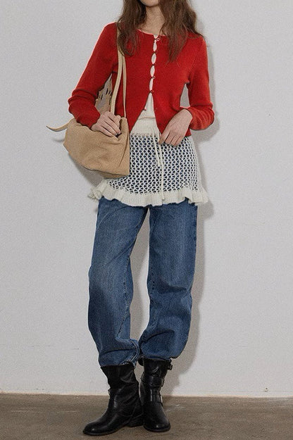 Colorblock Fake Two Piece Christmas Cardigan