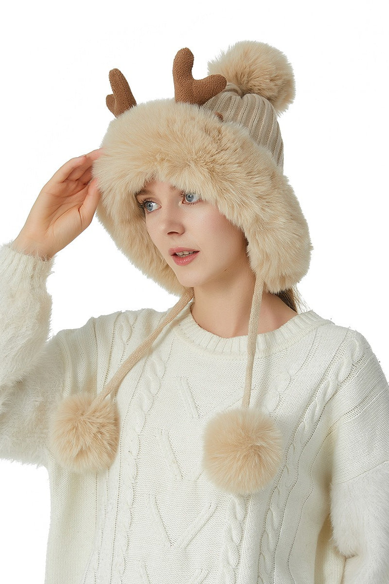 Reindeer Antler Pom Pom Christmas Hat