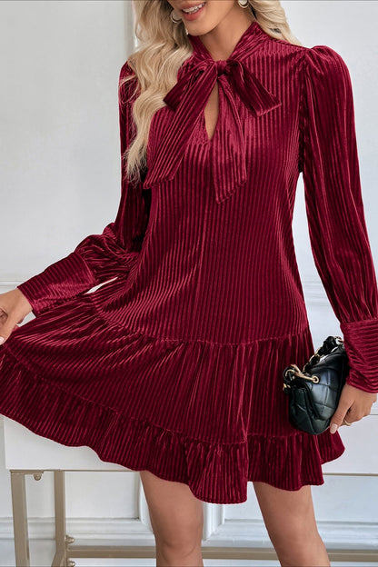 Velvet Vintage Bow Collar Flowy Short Mini Dress