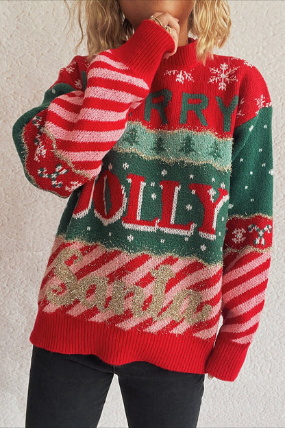 Christmas Cozy Color Block Stripe Polka Dot Sweater