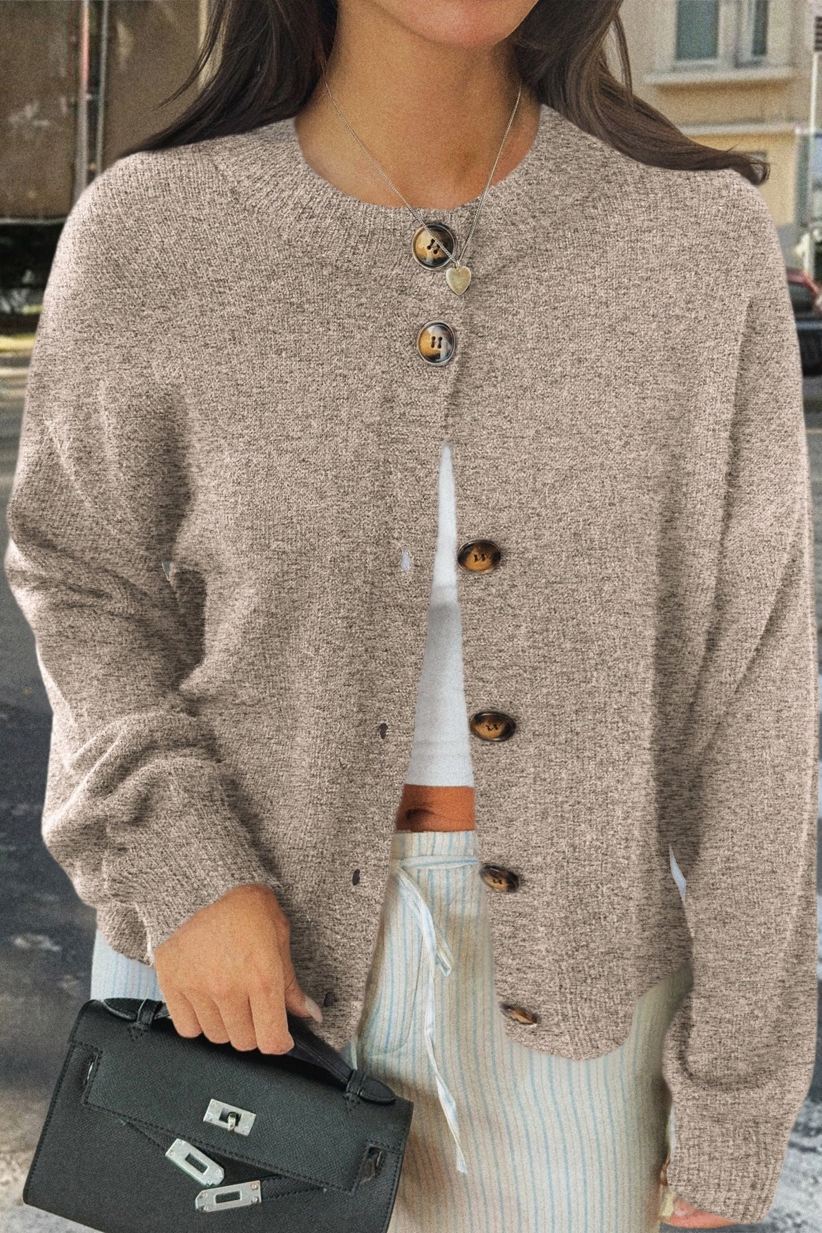 Minimalist Button Long Sleeve Christmas Cardigan