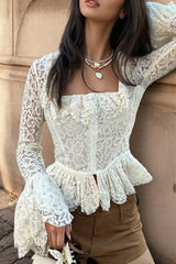Lace Hook Front Peplum Blouse