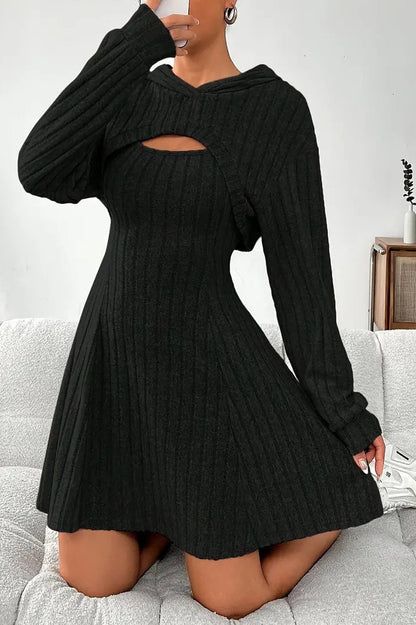 Hooded Long Sleeve Sleeveless A Shape Sweater Dress