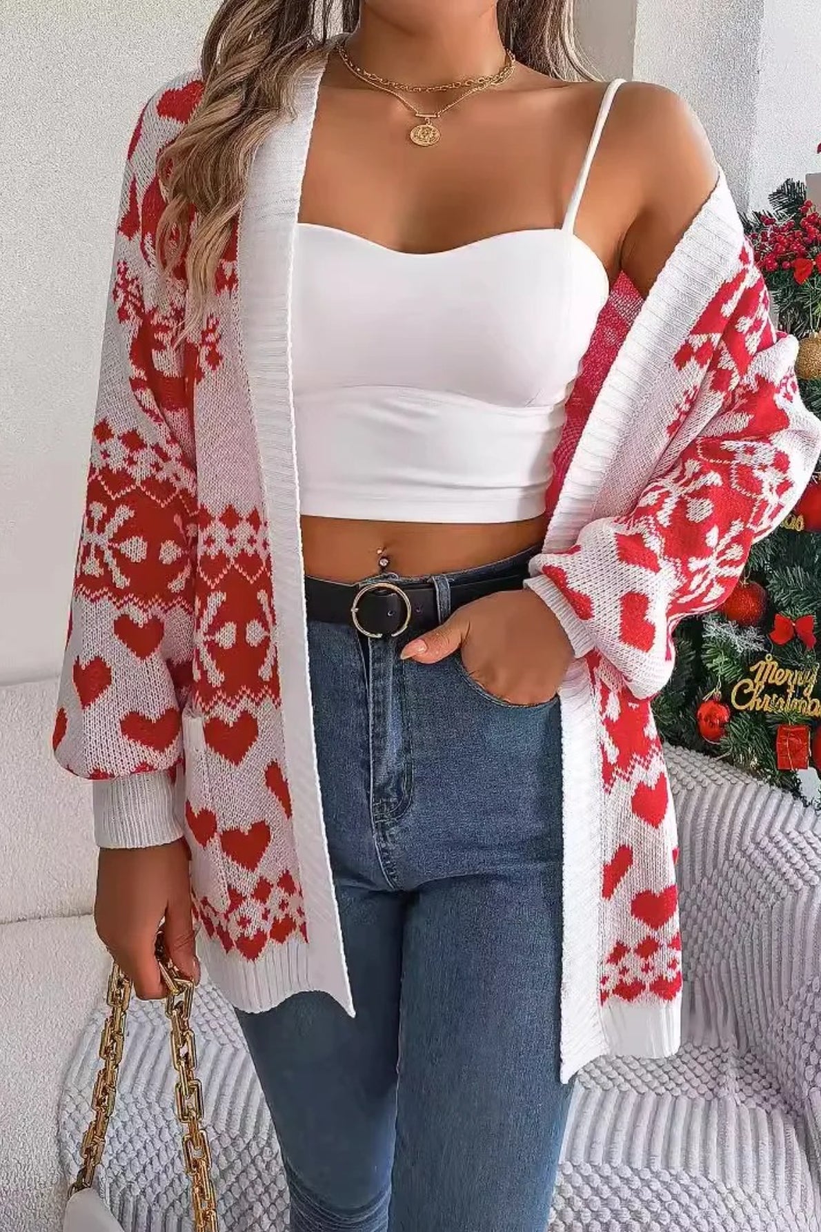 Christmas Deer Pocket Lantern Sleeve Christmas Cardigan