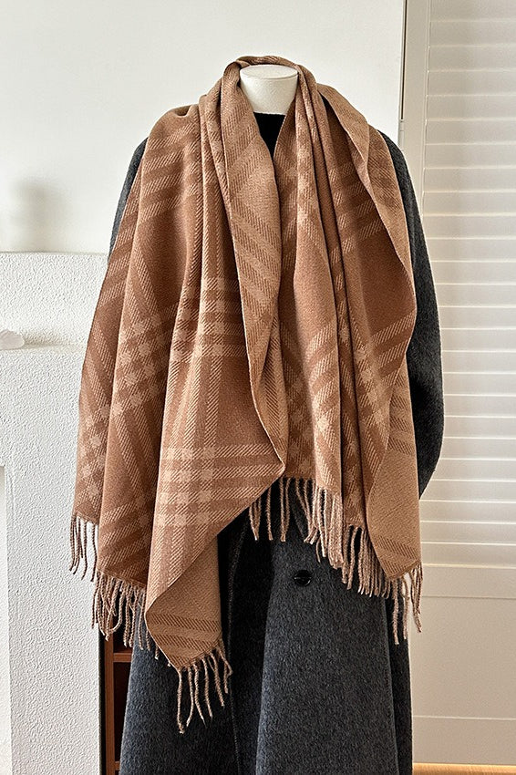 Double Faced Checkered Fringe Christmas Scarf