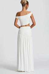 Metallic Oblique Shoulder Ruched Set Party Dress