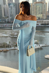 Ruched Off Shoulder Long Sleeve Maxi Dress