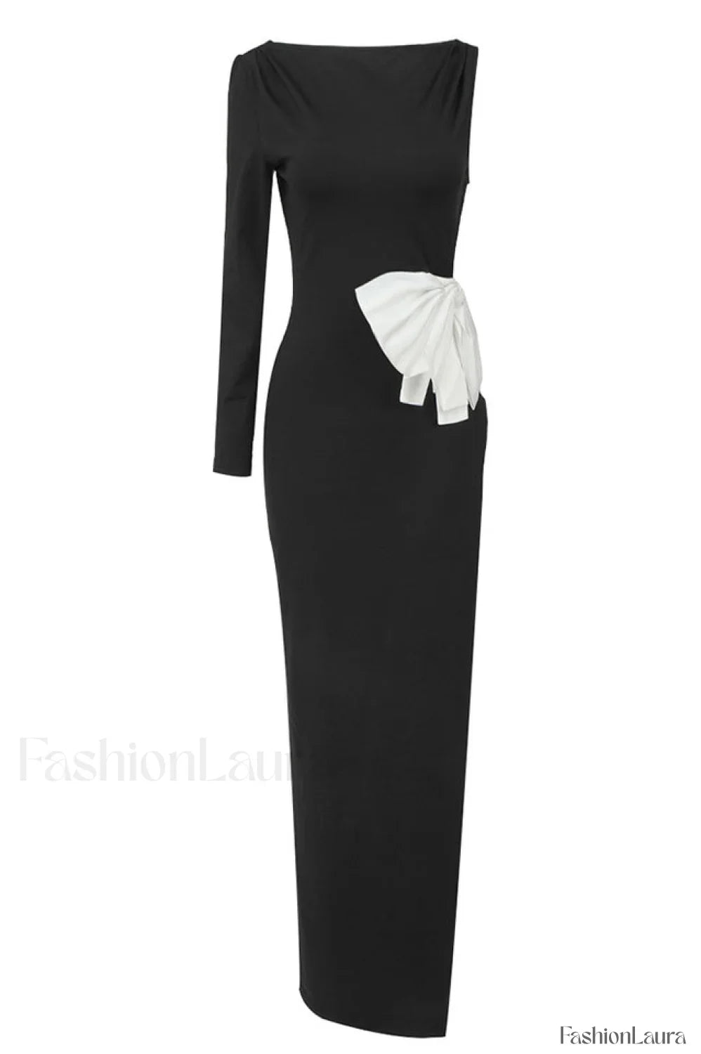 Chloe One Shoulder Charming Bow Detail Dress XS / Black
