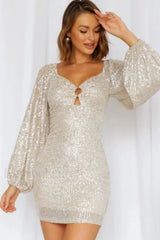 Cocktails On Stylish The House Dress S / Beige Sequin