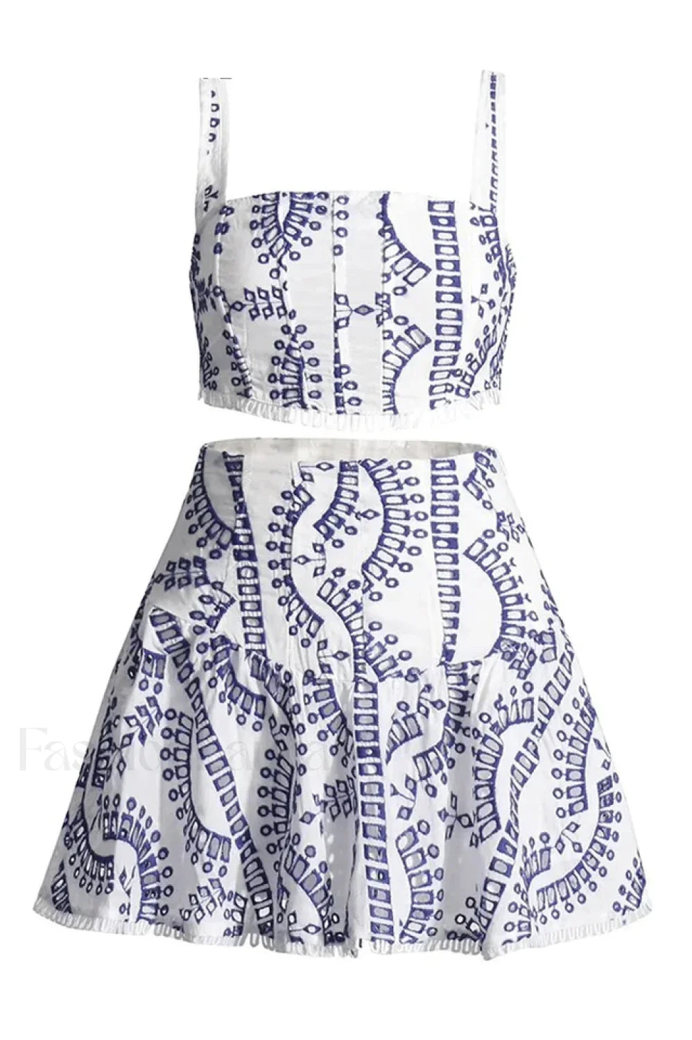 Cora Crop Top Charming + Skirt Set S / Blue White