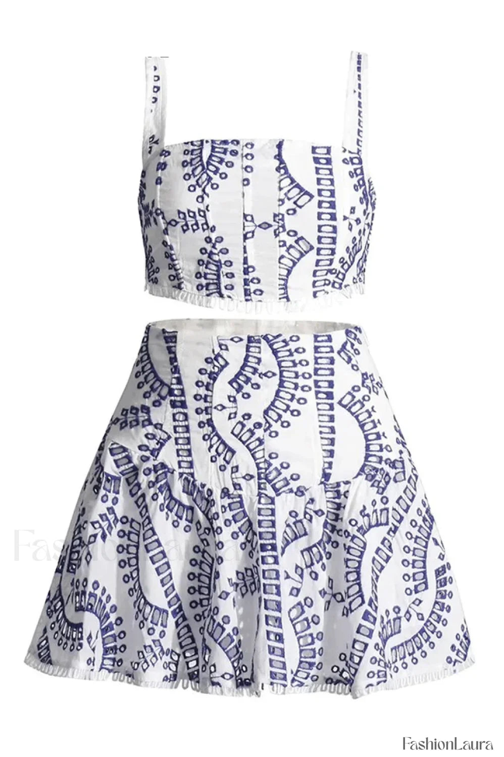 Cora Crop Top Charming + Skirt Set S / Blue White