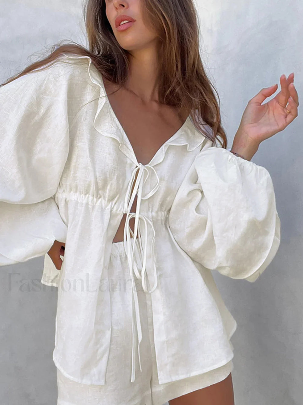 Cotton & Linen Cowgirl Melody Two Piece Shorts Set White / XS Short Sets