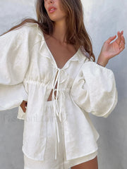 Cotton & Linen Cowgirl Melody Two Piece Shorts Set White / XS Short Sets