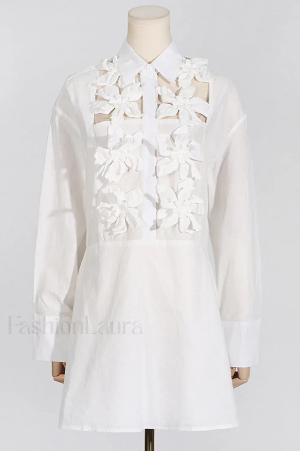 Cotton Poplin 3D Charming Flower Short Dress S / White