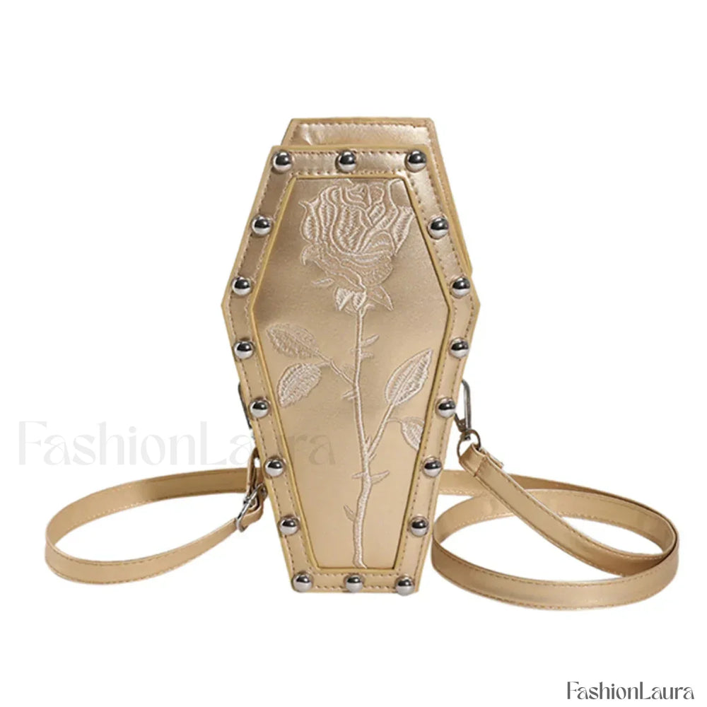 Creative PU Coffin Shape Embroidery Phone Office Travel Bag