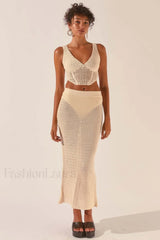 Crochet Midi Top Charming + Skirt Set S / Seashell