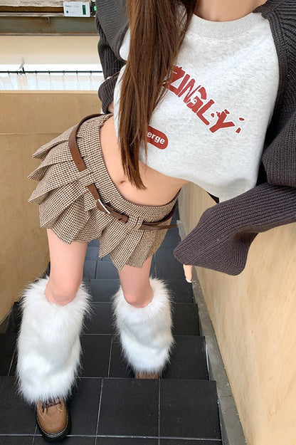 Houndstooth Pleated High Waist Christmas Skirt