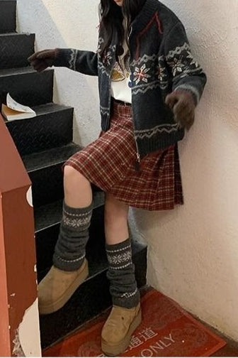 Plaid Wool Pleated Christmas Skirt