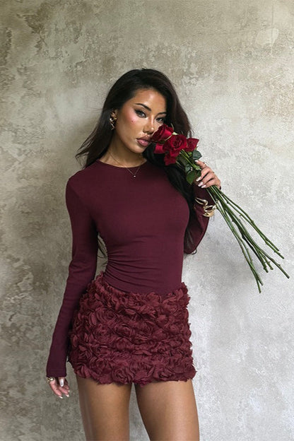 3D Floral Panel Long Sleeve Bodycon Mini Dress