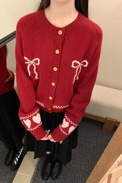 Relaxed Fit Bow Front Christmas Cardigan