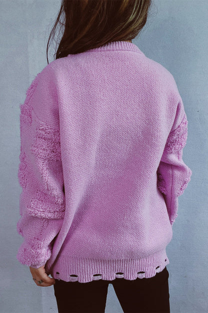 Christmas 3D Tree Pearl Solid Flocked Sweater