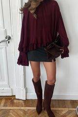 Burgundy Ruffle Bell Sleeve Blouse