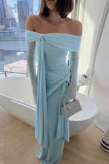 Ruched Off Shoulder Long Sleeve Maxi Dress
