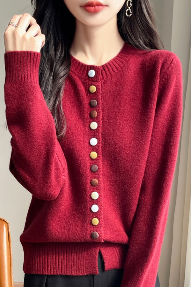 Color Button Solid Velvet Christmas Cardigan