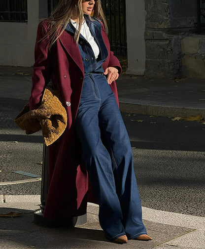 Burgundy Red Double Breasted Coat Red / S Coats-241208