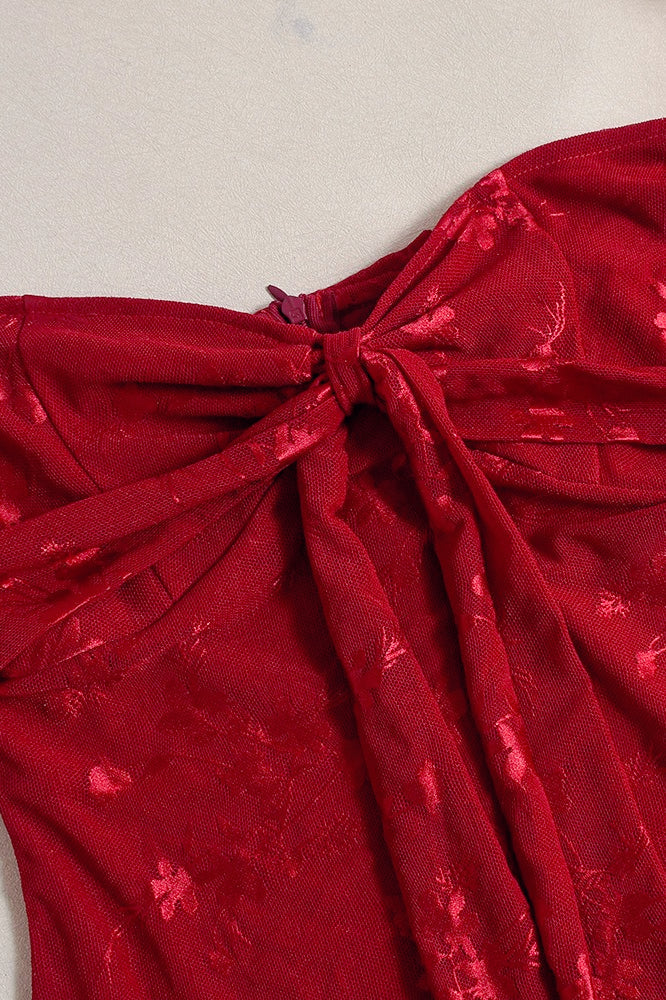 Backless Lace-Up Jacquard Party Dress