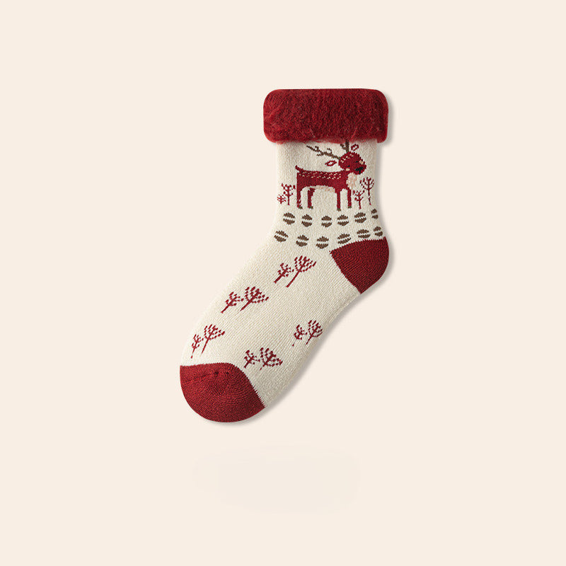 Plush Extra Thick Terry Red Mid Length Christmas Socks