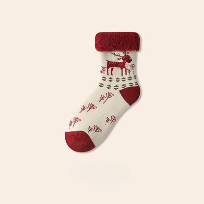 Plush Extra Thick Terry Red Mid Length Christmas Socks