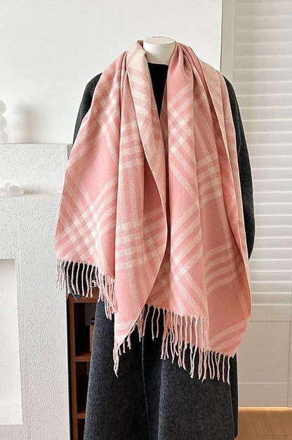 Double Faced Checkered Fringe Christmas Scarf