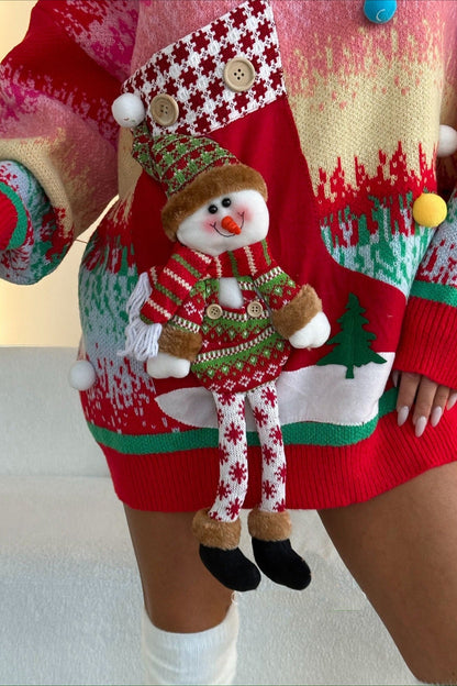 Christmas 3D Snowman Hooded Pom Sweater