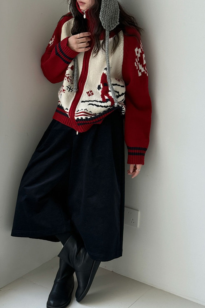 Retro   Double Zip Christmas Cardigan