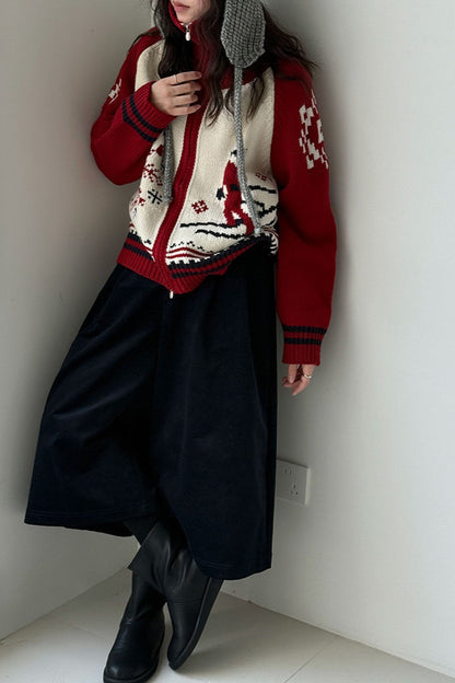 Retro   Double Zip Christmas Cardigan