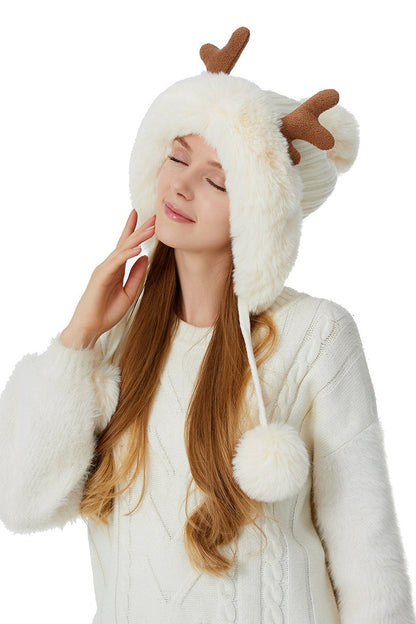 Reindeer Antler Pom Pom Christmas Hat