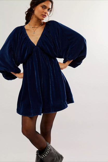 Casual V-Neck Soft Luxe Breathable Velvet Dress