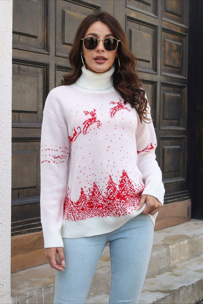 Christmas Cozy Color Block Snowflake Print Sweater