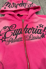 Rhinestone Script Zip Up Hoodie