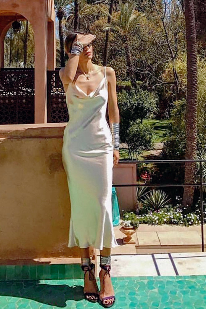 Satin Backless Slip Dress